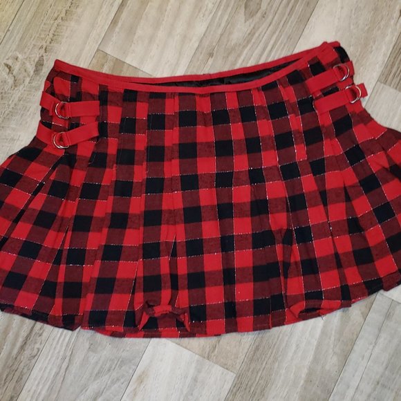 Aerie Pleated Red Plaid/Tartan Skirt/Kilt